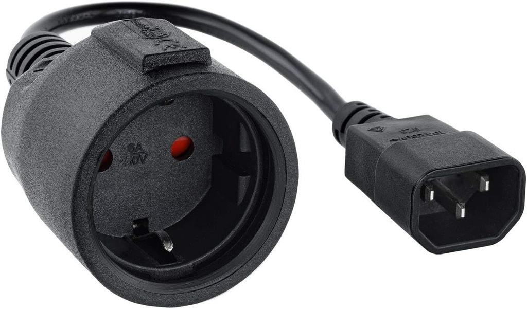 Câble Adaptateur Secteur C14 mâle CEE7 Femelle 25 cm Noir